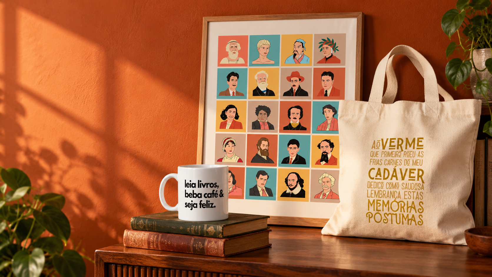 Ecobag Memórias Póstumas, caneca Leia livros e pôster Adivinhe os Escritores da Uma Penca
