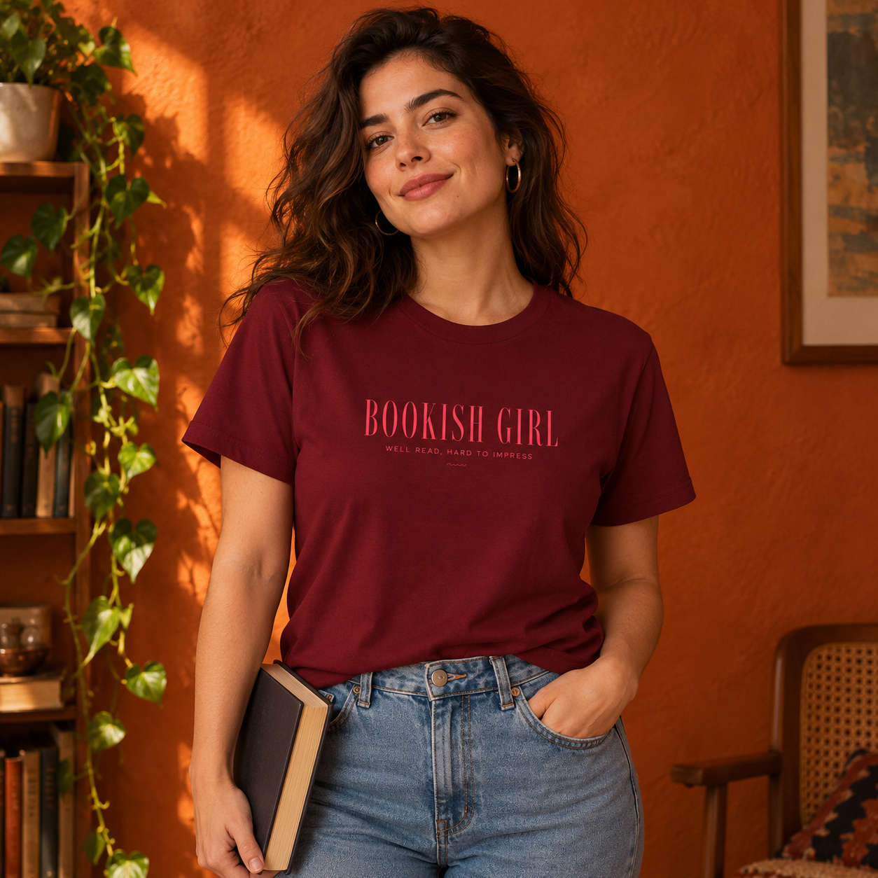 Mulher usando camiseta Bookish Girl